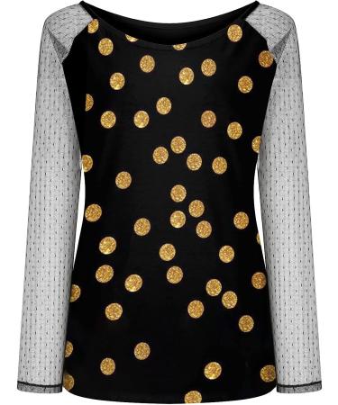 Women's Casual Sequin Flash Printed Pullover Top - Long Sleeve Tunic Blouse in Medium Gold - Buy Online on GoSupps.com