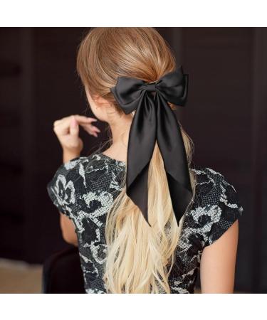 2 PCS Big Bow Hair Clips Large Bowknot Hairpin French Hair Clips with Long Silky Satin Ribbon Solid Color Hair Barrettes Accessories for Women Girls (White+Black) - Buy Online on GoSupps.com