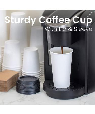 50 Pack 16 oz White Paper Coffee Cup with Black Dome Lid and Kraft Sleeve Combo - Buy Online on GoSupps.com