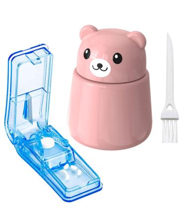 2 Pack Pill Crusher and Cutter Pill Grinder for Vitamins Tablets with Cleaning Brush and Durable Pill Cutter (Pink)