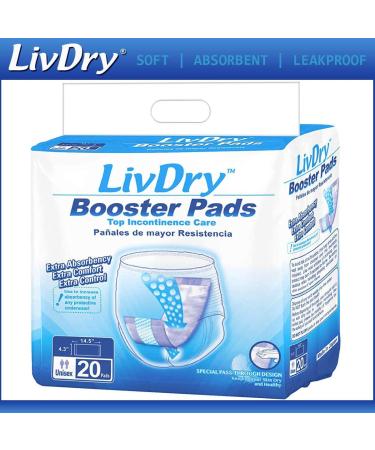 LivDry Incontinence Booster Pads: Extra Absorbent Protection for Adults - 20 Count Regular Length - Buy Online on GoSupps.com
