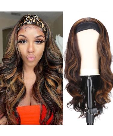 Highlight Headband Wig Long Wavy Brown Mix Blonde wig for Black Women 180% Density Body Wave Synthetic Wigs Glueless Natural Half Wig for Daily Use, 28 inch - Buy Online on GoSupps.com