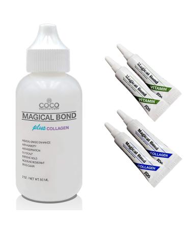 Magical Bond Plus Collagen 2 oz. Extreme Hold Adhesive (+4 Trial Repair Kit) for Lace Wigs and Hair Pieces/Lace Glue/Wig Glue/Hair Glue