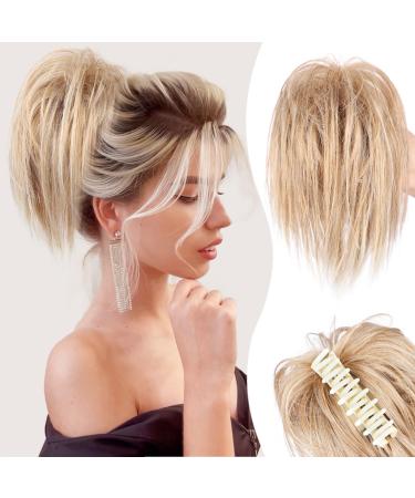 HMD Messy Bun Hair Piece Claw Clip Hair Bun Wavy Curly Chignon Hair Bun for Women Extensions Tousled Updo Hair Buns Claw Clip Ponytail Hairpieces Hair Scrunchie with Clip for Daily Use(27/613) 1PC 27/613