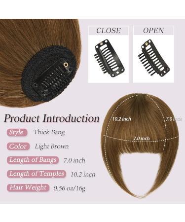 Ruwiss Clip-In Ponytail & Bangs - 100% Remy Real Hair Extensions for Women | Light Brown Thick Fringe | Daily Wear - Buy Online on GoSupps.com