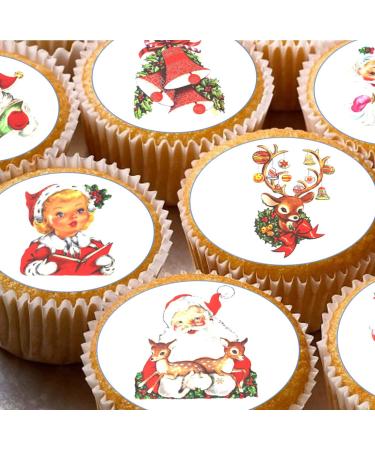 24 edible PRE CUT Vintage traditinal Christmas kids childrens party decoration cupcake toppers on wafer rice paper