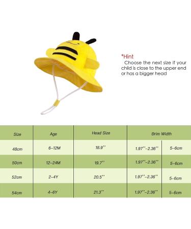 LANGZHEN Baby Girls Sun Protection Hat | Adjustable Toddler Kids Wide Brim Play Hat | Yellow Bee Design | 6-12 Months - Buy Online on GoSupps.com
