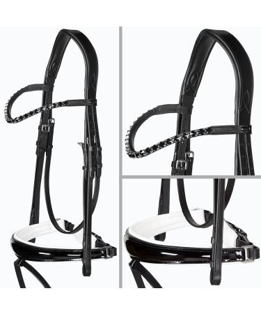Heinick-Reitsport bridle anatomical Performance white lacquer conical RH bridle hook Warmblood Selection (Glow-Black)