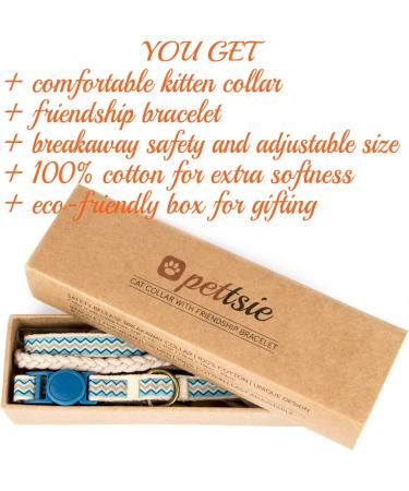 Pettsie Cat Kitten Collar - Breakaway Safety & Friendship Bracelet - Durable 100% Cotton - Adjustable with D-Ring - Blue - Gift Box Included - Buy Online on GoSupps.com