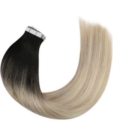 Moresoo Human Hair Extensions Tape in Balayage #1B/18/60 20 Inch - Natural Black to Ash Blonde with Platinum Blonde Highlights - 20 Pieces/50g - Buy Online on GoSupps.com