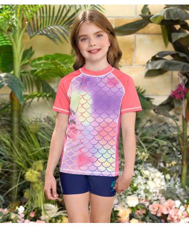 BesserBay Girls Rashguard Swimwear - UV Protection Short Sleeve Shirt - 140 Pink Wave Pattern - International Shipping Available - Buy Online on GoSupps.com