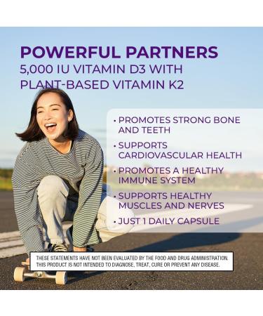 Body Kitchen Vegan Plant-Based Vitamin D3 + K2 (MK7) Supplement, Bone and Heart Health, Non-GMO, 5000 IU Vitamin D & 180 mcg Vitamin K2 MK-7, Easy to Swallow Veggie Caps, 60 Count - Buy Online on GoSupps.com