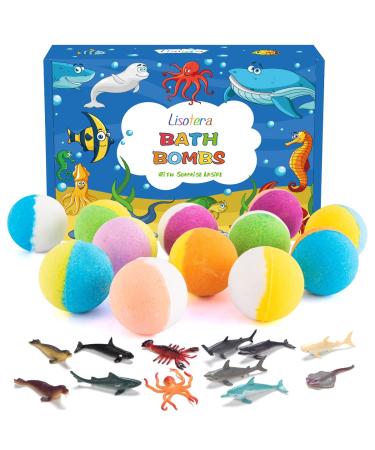 Bath Bombs for Kids with Surprise Inside - 12Pcs Kids Bubble Bath Fizzies with Sea Animal Toys. Gentle and Kids Safe for Skin Moisturize. Birthday Christmas Gifts for Boys Girls