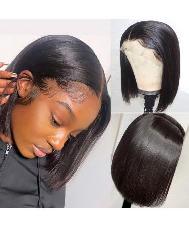 Alipeacock Short Bob Wig Human Hair 13x4 Lace Front Wigs Human Hair 150% Density Brazilian Virgin Straight Bob for Black Women Pre Plucked with Baby Hair Natural Black 10inch 10 Inch Natural Black