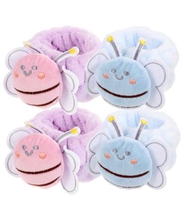 Bracelet Lavage Visage Spa Poignet Lot De 4 Forme Abeille Absorbant Doux Peau Confortable Utilisation