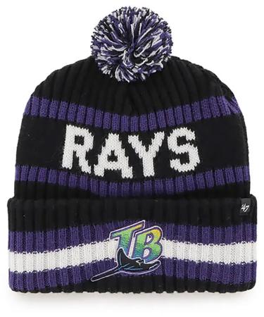 '47 Tampa Bay Rays Mens Womens Cooperstown Bering Cuff Knit Stretch Fit Black Team Color Logo Beanie