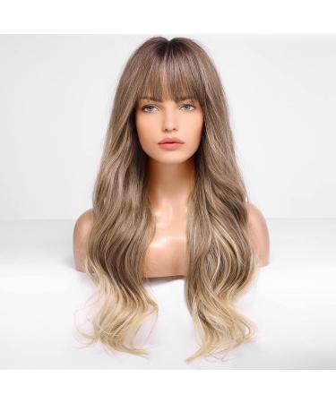 EMMOR Ombre Ash Blonde Wavy Wig with Bangs | Heat Resistant Synthetic | Natural Look for Daily Wear - Buy Online on GoSupps.com
