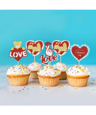Keaziu 24 Pack Happy Valentine's Day Cupcake Toppers I Love You Heart Cupcake Picks Love Cupcake Toppers for Wedding Proposal Engagement Bridal Shower Sweet Love Theme Party Cake Decoration Red 4 - Buy Online on GoSupps.com