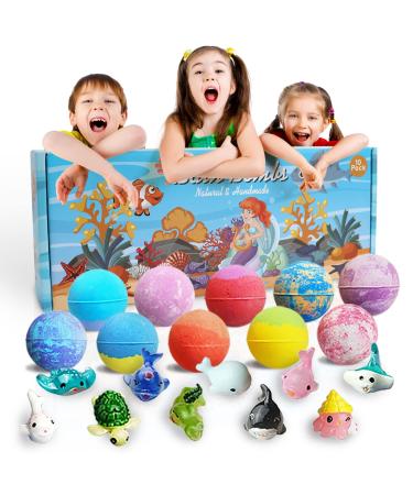 Bath Bombs for Kids with Surprise Inside - 10 Pack Bubble Bath Bombs Gift Set with Marine Toys Inside Toddler Natural Bath Bomb Ideal Holiday Gift for Women Girls Kids