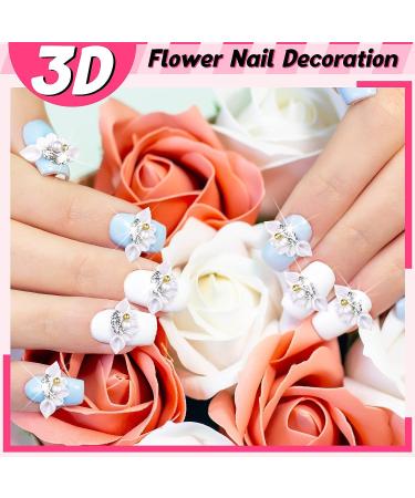 50 Pcs 3D Acrylic Fourth of July Star Nail Charms with Pearl Beads - White Flower Style - Buy Online on GoSupps.com