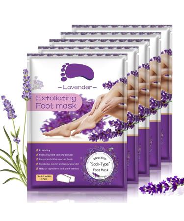 Foot Peel Mask - 5 Pack, Exfoliating Feet Mask For Baby Soft Skin, Repair Dead Skin, Calluses, Cracked - Lavender