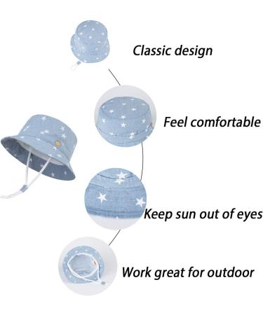 LANGZHEN Beach Sun Protection Hat for Baby Girls | Adjustable Wide Brim Kids Summer Play Hat with Chin Strap | Double Stars Design | 2-4 Years - Buy Online on GoSupps.com