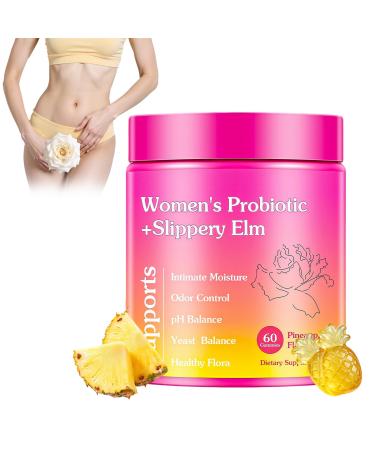 Glowshave Her Juicy Feminine Probiotics Gummies Women's Probiotic with Slippery Elm Pineapple Gummies Support Women PH Balance and Vaginal Wellness Gut Health & Immune System 60 Gummies