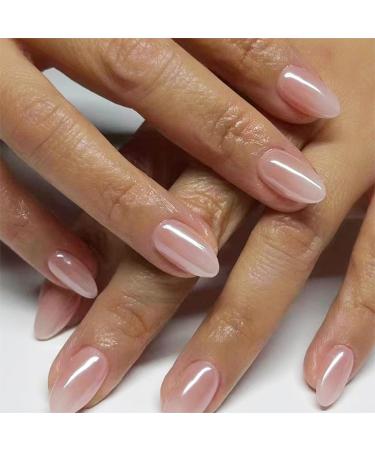 Almond Press on Nails Short Fake Nails Press ons Nude Pink False Nails with Design Cute Glossy Full Cover Acrylic Glue on Nails Artificial Stick on Nails for Women Manicure 24Pcs style-d