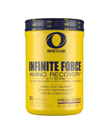 Infinite Force BCAA Amino Recovery 6gms of Amino Acids Grape Flavor Caffeine Free Electrolyte Powder for Hydration 30 Servings Grape 30 Servings (343.5 Gram)