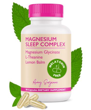 Amy Suzanne Magnesium Sleep Complex with L-Theanine and Lemon Balm - Melatonin-Free Sleep Support for Natural Calm and Relaxation - Magnesium Glycinate - 90 Capsules
