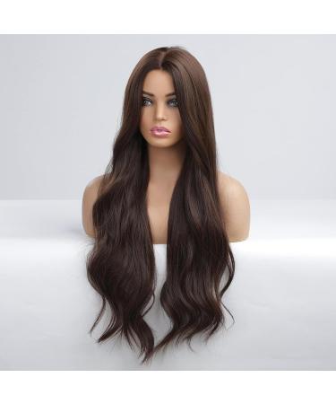 HAIRCUBE Long Dark Brown Curly Synthetic Wig for Women - Middle Parting Cocoa Brown - Buy Online on GoSupps.com
