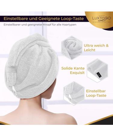 LUXTOGO Fast Dry Hair Towel 100% Cotton Super Absorbent Hair Turban with Button & Elastic | High-Quality White Towel | Perfect for Quick Drying 1 Piece - Buy Online on GoSupps.com