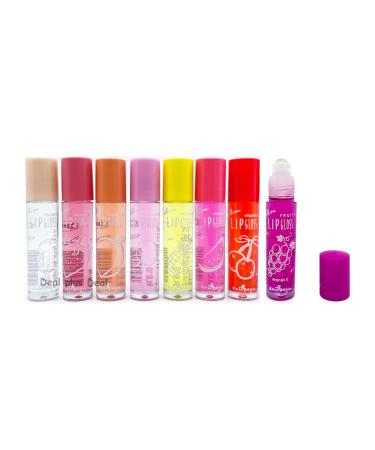 DEALPLUSDEAL Italia Deluxe Roll on Fruity Lip Gloss 8 Pcs Set Vitamin E Infused Rollerball Long Lasting Color Moisturizing Glossy Lip Makeup Lipgloss Rollon 8pcs