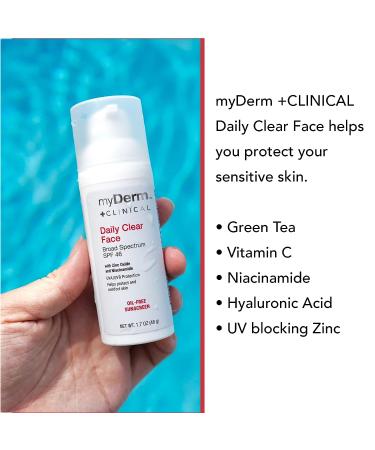 myDerm CLINICAL Daily Clear Face SPF 46 Mineral Sunscreen 1.7oz with Zinc Oxide & Niacinamide - Fragrance Free Sunscreen for All Skin Types - Buy Online on GoSupps.com