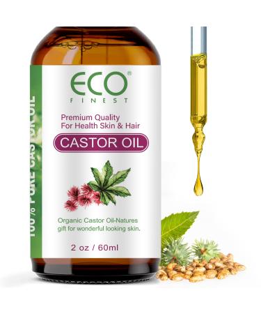 Organic Castor Oil 2oz 100% Pure Castor Oil for Face Hexane Free Cold Pressed Castor Oil Organic for Eyelashes Eyebrows Skin and Nails 2 Fl Oz (Pack of 1) Pale yellow