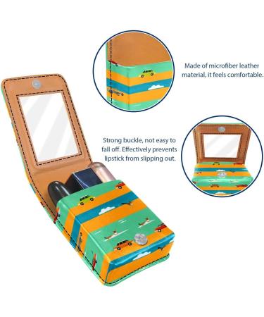 Buy Stylish Leather Lipstick Case Organizer with Mirror - Mini Striped Lip Gloss Holder in Blue Yellow & Green - Buy Online on GoSupps.com