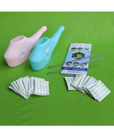 HealthGoodsIn - Set of 2 Traveler s Plastic Neti Pot for Nasal Cleansing with 5 Sachets Salt + 2 Brushes | Compact and Travel-Friendly Design | Natural Treatment for Sinus Infection and Congestion - Buy Online on GoSupps.com