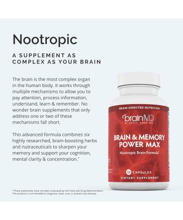 BRAINMD Dr Amen Brain & Memory Power MAX - 120 Capsules - Nootropic Supplement with Ginkgo Biloba Extract & Huperzine A - 30 Servings - Buy Online on GoSupps.com