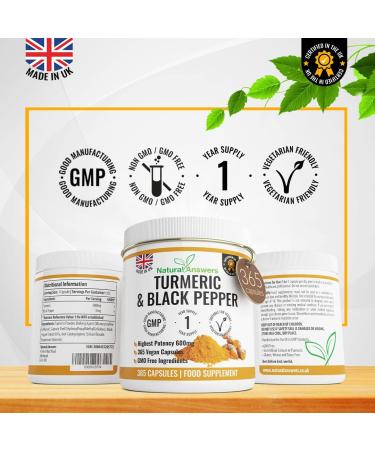 High Strength 365 Turmeric Capsules with Black Pepper | 1 Year Supply | Vegetarian | Curcumin Supplement - Buy Online on GoSupps.com