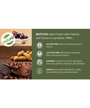  Natuvid Date cream with peanuts and cocoa Natuvid | BIOLOGICAL | 250gr | GLUTEN FREE | LACTOSE FREE | 100% VEGAN | NON-GMO - Buy Online on GoSupps.com