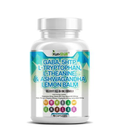 Kun Shafi GABA 750mg 5-HTP 100mg L-Tryptophan L-Theanine Ashwagandha SAM-e L-Glycine-Mood Support Vitamins for Women and Men withL-Tyrosine S-Adenosy L-Methionine 90 Capsules