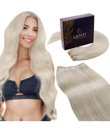 LaaVoo Weft Hair Extensions Real Human Hair 16 Inch 100g White Blonde Hair Extensions Straight Sew in Hair Extensions Double Weft Hair Extensions #60 16 INCH 1.13#60