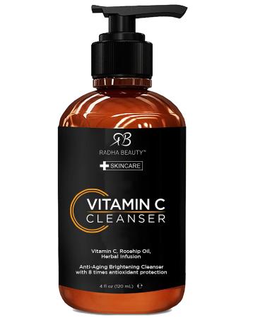 Radha Beauty Vitamin C Facial Cleanser  4 fl. oz - Clear Pores on Oily  Dry & Sensitive Skin  Anti-Aging Herbal Infusion for 8 Times Antioxidant Protection