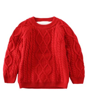 De feuilles Toddler Unisex Baby Cable Knit Pullover Sweater Chunky Knitted Jumper Knitwear with Warm Lining Yellow 12-18 Months Red