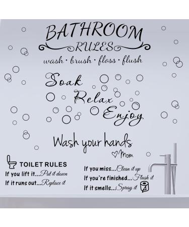 4 Pieces Bathroom Wall Decals Sticker Toilet Rules Soak Relax Enjoy Bathroom Rules Wash Your Hands Love Mom Wall Quote Saying Stickers Vinyl Wall Art Decor for Home Restroom (Black)