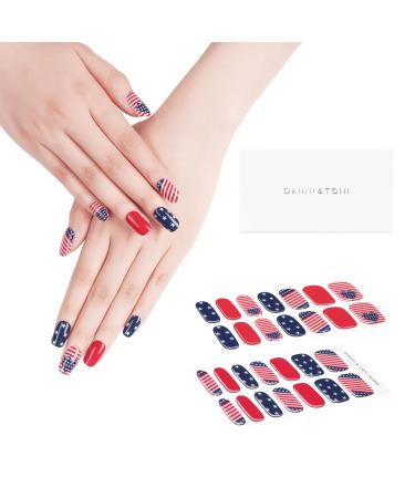DANNI & TONI Semi Cured Gel Nail Strips (Stars and Stripes) Patriotic Gel Nail Stickers Glossy Nail Wraps 28 Stickers