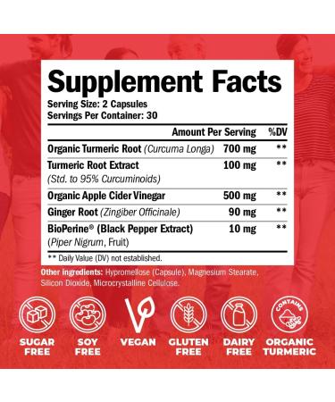 Organic Apple Cider Vinegar Capsules with Turmeric, Curcumin & Black Pepper - Joint Support & Digestive Health Supplement - Vegan & Non-GMO - Buy Online on GoSupps.com