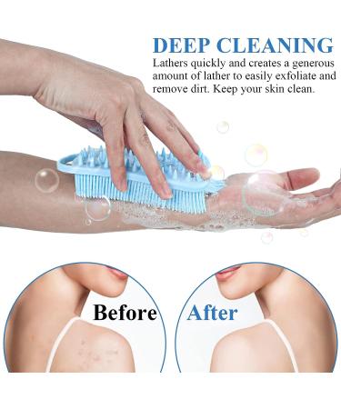 Silicone Body Scrubber Loofah 2-in-1 for Sensitive Skin | Scalp Massager & Exfoliating Brush | 2PC Blue & Pink Set - Buy Online on GoSupps.com