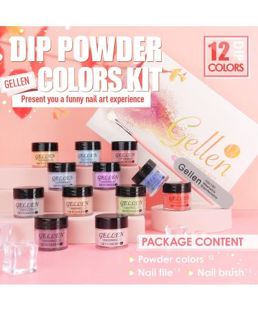 Gellen Dip Powder Nail Set - 12 Pcs Nude Grays Glitters Fall Winter Colors - Starter Kit for French Nail Art - No Lamp Needed - Buy Online on GoSupps.com