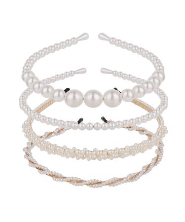 Yolev 4 pieces pearls hair -ready headband hair tires women girl faux pearl headband white rhinestone bride headband wedding hair accessories girl headband birthday party valine day gifts